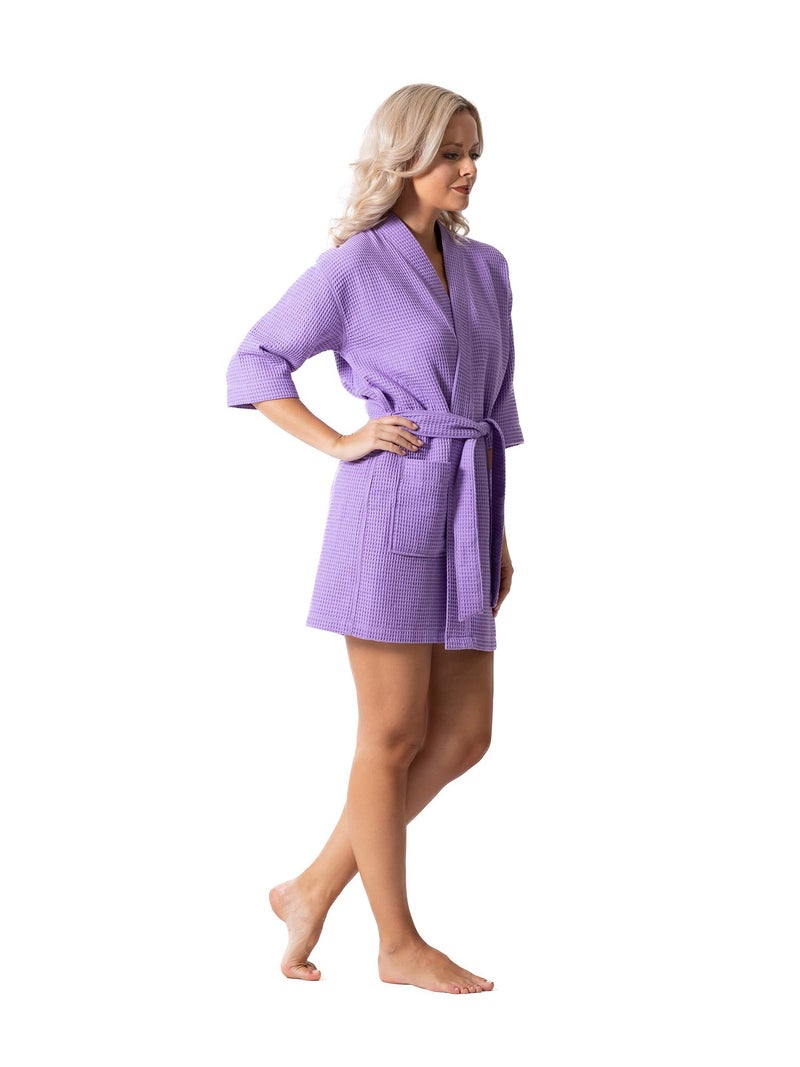 Robe Direct Lightweight Waffle Weave Bath, Spa & Bridesmaids Kimono Short Robes (Lavender, XXL) - Image 5